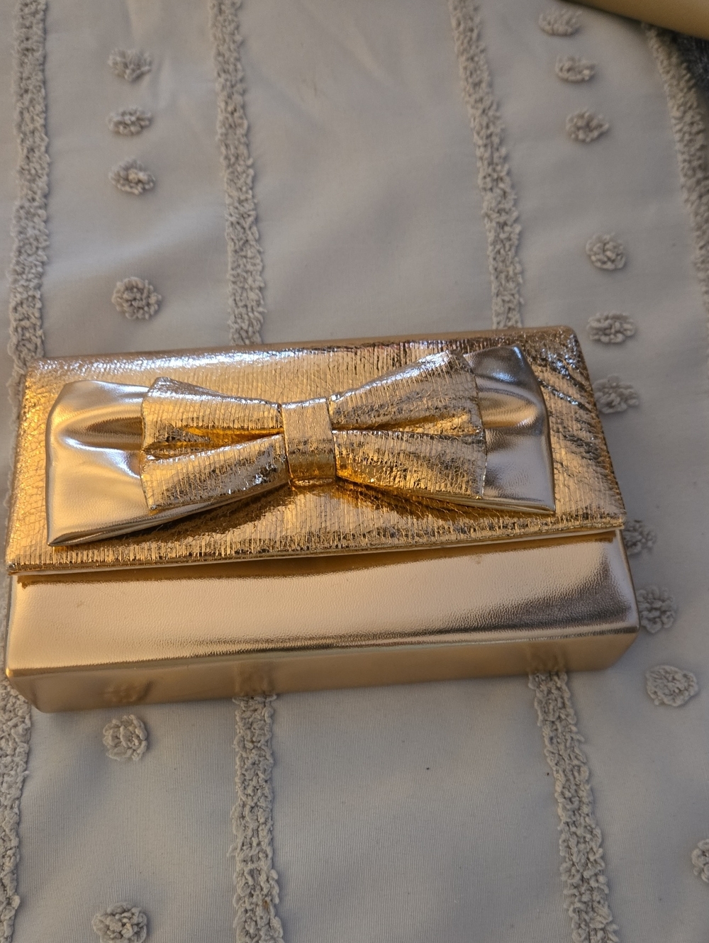 Charming Charlie Metallic Gold Bow Clutch